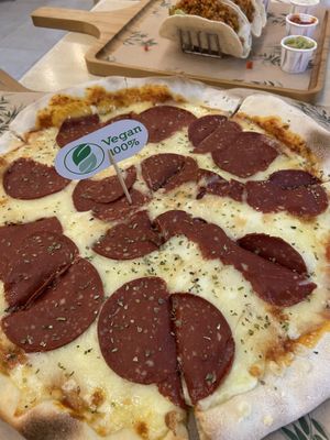 Vegan pepperoni pizza  at Soma Bistro in La Pineda