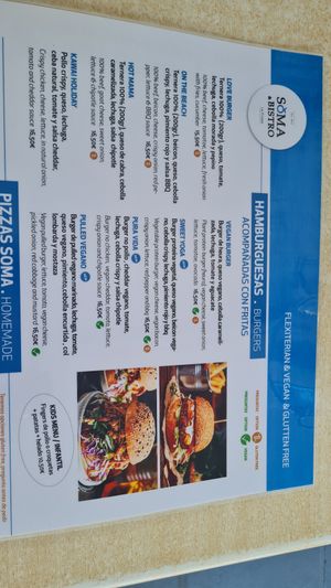 Menu at Soma Bistro in La Pineda