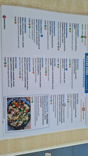 Menu at Soma Bistro in La Pineda