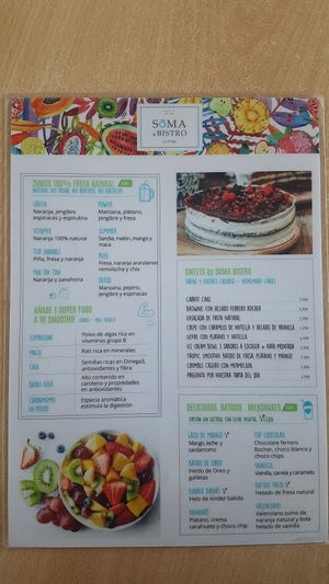 Menu at Soma Bistro in La Pineda