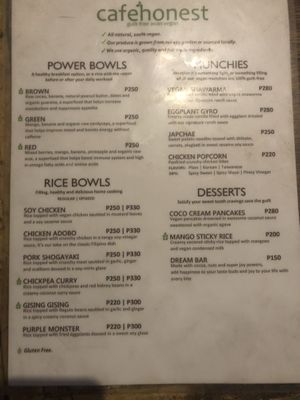 menu at Cafe Honest in Siargao