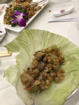 Lettuce cup with filling. at Three Virtues 三德食品 - North Point in Hong Kong Island
