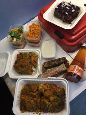 veg bake "loaf" salads and cake at Jarmuzno in Bielsko-biala