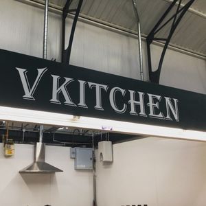 The sign on our stall so that you can find us!  at V Kitchen - Food Stall in Hull