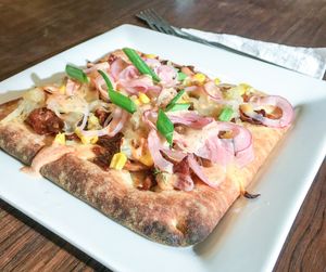 Vegan Jackfruit BBQ Pizza at Mara's by Matenaer Catering in Sheboygan