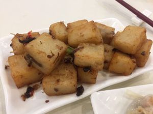 Turnip cakes with XO sauce at Three Virtues 三德食品 - Jordan in Kowloon