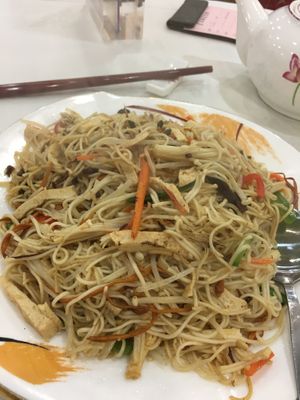 Fried noodle w/ Cordyceps & “seafood" at Three Virtues 三德食品 - Jordan in Kowloon