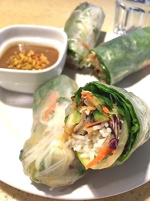 Spring Roll with Peanut Sauce at The Sun Vegan in Fountain Valley
