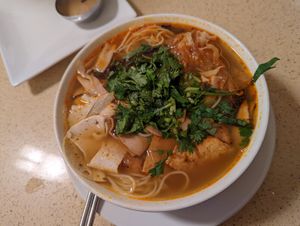 Pho - so many good "meats" in here, can't even see them all from the pic. Not pictured, plate with Thai basil/lime/etc at The Sun Vegan in Fountain Valley