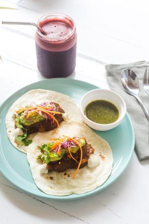 Nomad's vegan jackfruit tacos with cashew cream on top.  at Nomad Café | Boutique in Weligama