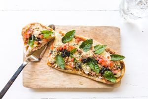 Nomad's vegan pizza with cashew cream ricotta and veggies.  at Nomad Café | Boutique in Weligama