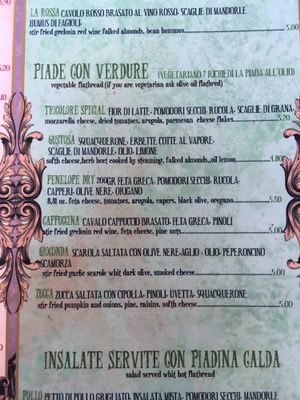menu at C'era Una Volta Una Piada in Milan