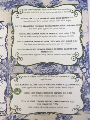 menu at C'era Una Volta Una Piada in Milan