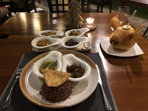 Main of red rice with multiple curries  at Koththamalli by Rohan in Negombo