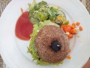 i laid my take away burger with salad on a plate for a filling lunch at Koththamalli by Rohan in Negombo