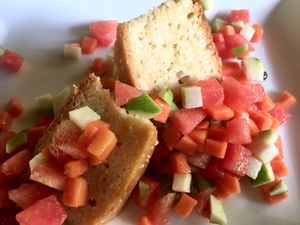 Semolina and sesame cake with fruit salad at Koththamalli by Rohan in Negombo