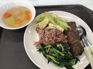 Brown rice 3 sides plus free soup  at Just Green - Tampines Giant Food Stall in East Singapore