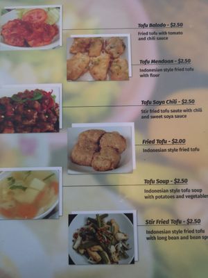 Tofu menu at Sumatra Restaurant in Phnom Penh