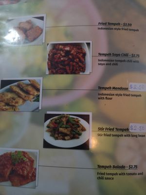 Tempeh menu at Sumatra Restaurant in Phnom Penh