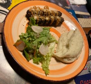 Mushroom sausage and mashed potatoes at Donnet in Buenos Aires