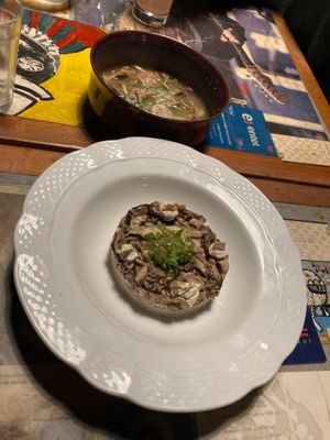Mushroom "cheese" and soup at Donnet in Buenos Aires