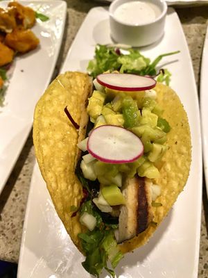 Vegan fish taco  at Ike's Bistro in Oranjestad