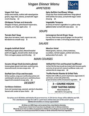 Vegan menu  at Ike's Bistro in Oranjestad