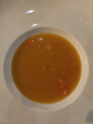 Lemon grass carrot ginger soup  at Ike's Bistro in Oranjestad