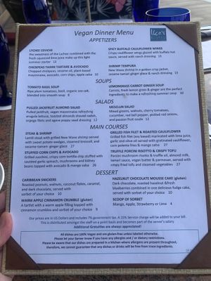 Vegan Menu  at Ike's Bistro in Oranjestad