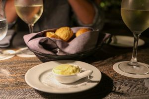 vegan butter with house-made rolls at Ike's Bistro in Oranjestad