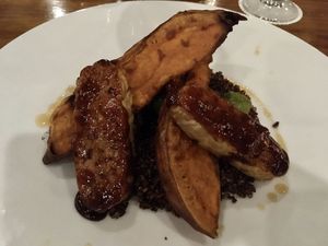 BBQ Tempeh with Sweet Potatoes  at Ike's Bistro in Oranjestad