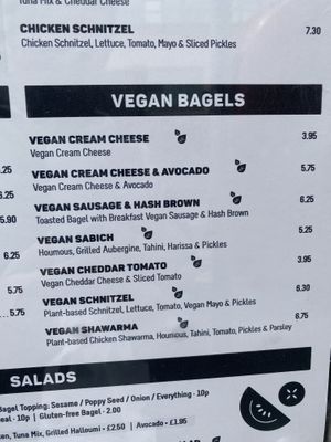 Vegan bagel menu  at B Bagel Bakery Bar in South West London