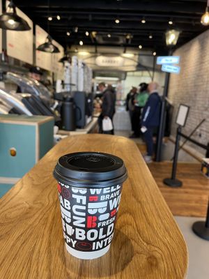 Oat latte interior no seating   at B Bagel Bakery Bar in South West London