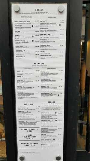 Outside menu at B Bagel Bakery Bar in South West London