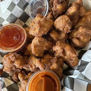 Cauliflower Wings (I chose Buffalo, Thai Chili, and Sweet BBQ for dipping)   at Chattanooga Pizza Co in Chattanooga