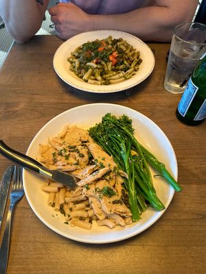 Beyond Sausage Pesto Pasta & Mushroom and Dating Chicken Piccata   at Picazzo's  in Glendale