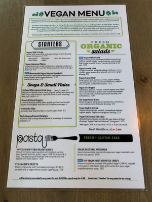 Vegan Menu at Picazzo's  in Glendale