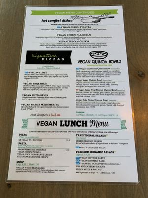 Vegan Menu at Picazzo's  in Glendale