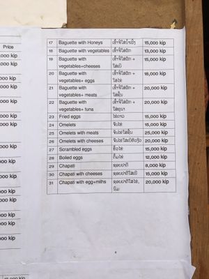 Menu  at Mama Lao in Nong Khiaw