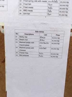Menu  at Mama Lao in Nong Khiaw