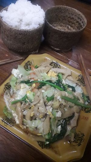 Fried bambou with eggs at Mama Lao in Nong Khiaw