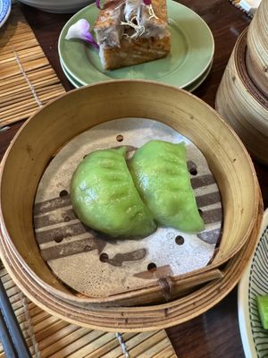 Mushroom, veg, pandan dumplings  at LockCha 樂茶軒 - Admiralty in Hong Kong Island