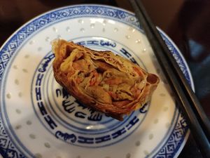 A closer look at a fried bean curd roll at LockCha 樂茶軒 - Admiralty in Hong Kong Island