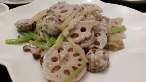 Lotus root and soy protein dish at LockCha 樂茶軒 - Admiralty in Hong Kong Island