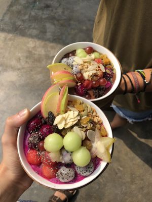 Berrylicious bowl and the chocolate bowl! at Full Moon Wellness Cafe in Chiang Rai