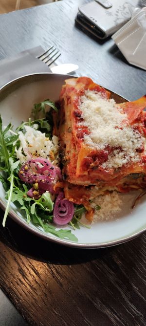 Lasagna vegetarian at Muntpunt Grand Cafe in Brussels