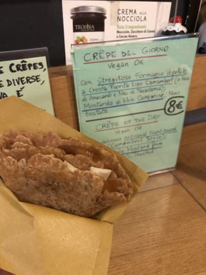 Vegan crepe of the day: vegan Camembert cheese, sweet apple mustard from Mantua, toasted walnuts  at Cocaeta in Venice