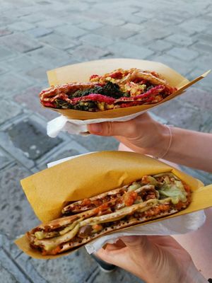 Humus with Tofu Scramble and spinach / Avocado Cream with Quinoa at Cocaeta in Venice