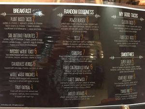 Menu as of July 24th at Infusa Cafe in San Antonio