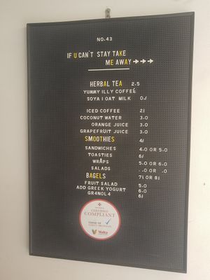 Menu at No. 43 in Valletta